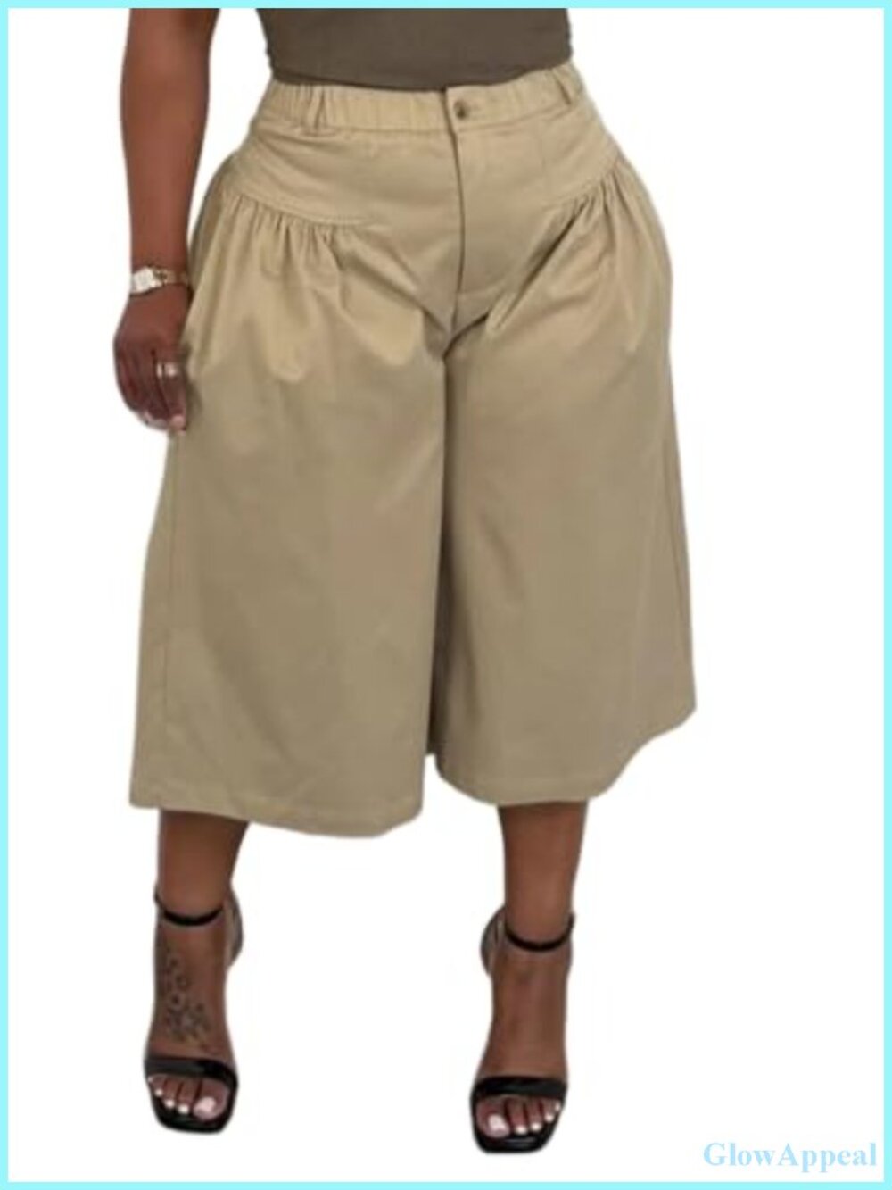 High Waist Wide Leg Cropped Capri Pants Pleated Barrel Silhouette